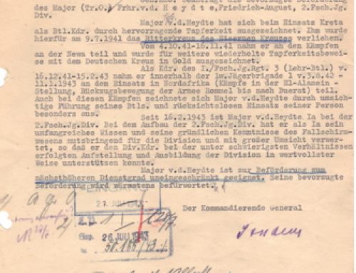 Vorschlag zur bevorzugten Beförderung (Proposal for Accelerated Promotion) for Friedrich-August von der Heydte