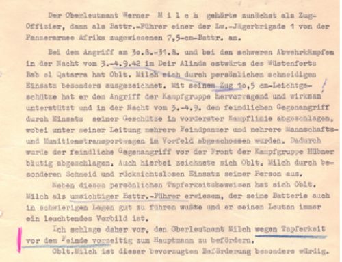 Wegen Tapferkeit vor dem Feinde (For Bravery in the face of the enemy) for Werner Milch